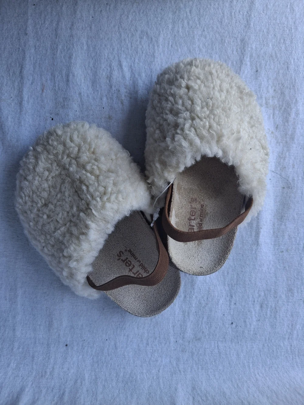 Carter's Cream Shearling-Style Kids Slip-On Sandals with Brown Strap